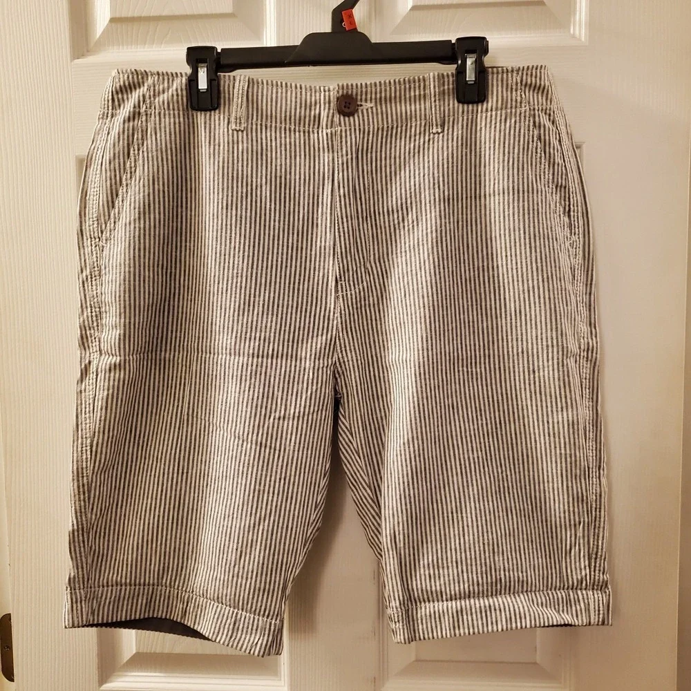 Guess men's sz 34 gray/wht‎ striped linen/cotton shorts casual summer beach